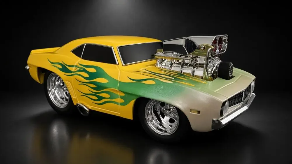 Muscle Machines 1969 Chevy Camaro Z28 Yellow Green Flames 1:18 Diecast Blown